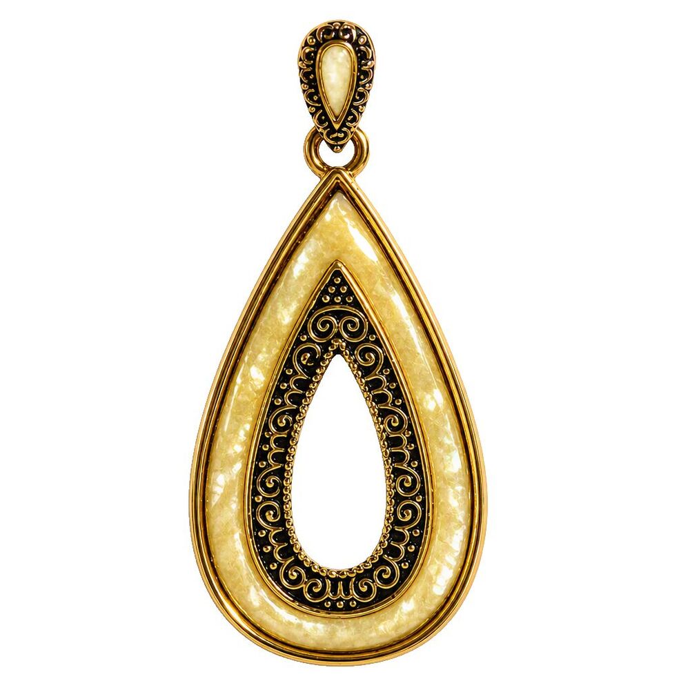 Signed Lia Sophia VTG Style Gold Tone Opalescent Pastel Yellow Resin Pendant